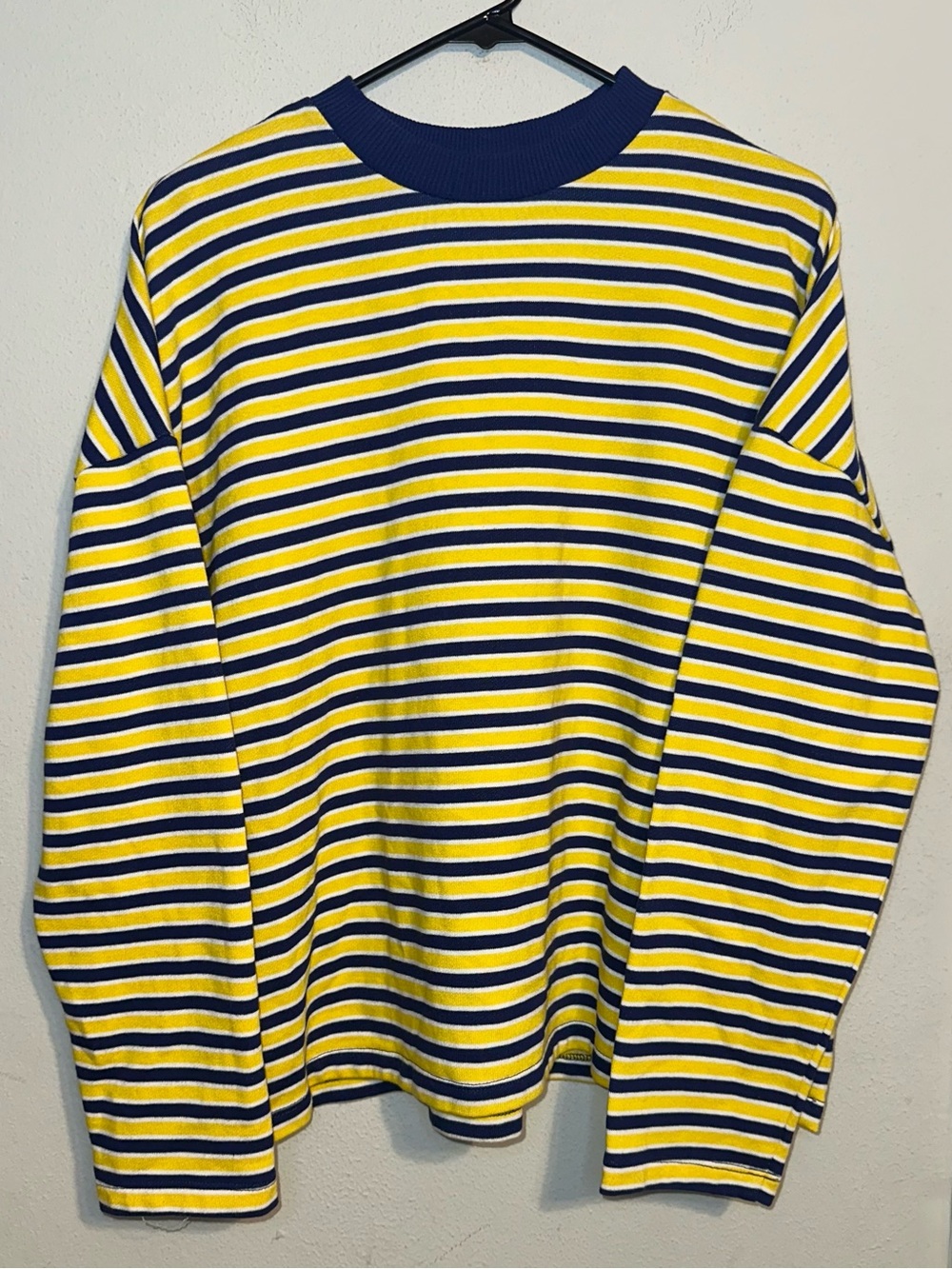 Forever 21 Yellow and Navy Striped Crewneck Top